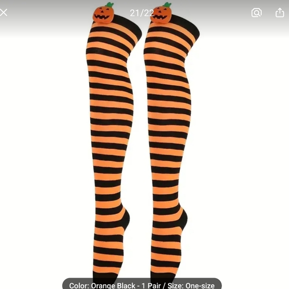 Halloween Orange and Black Over Knee Long Striped Thigh High Socks w/Pumpkins - Picture 1 of 1
